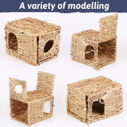 Grasnest für Kaninchenkäfige, gewebt, faltbar, Hamster, Meerschweinchen, Gras zum Kauen, Spielzeugmatte, Haus, Haustiernester, Zubehör