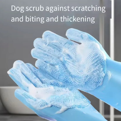 Badehandschuhe für die Haustierpflege Badehunde-Shampoo-Bürste Magischer Massage-Reinigungsschwamm Handschuh Silikon-Haarentfernungshandschuh