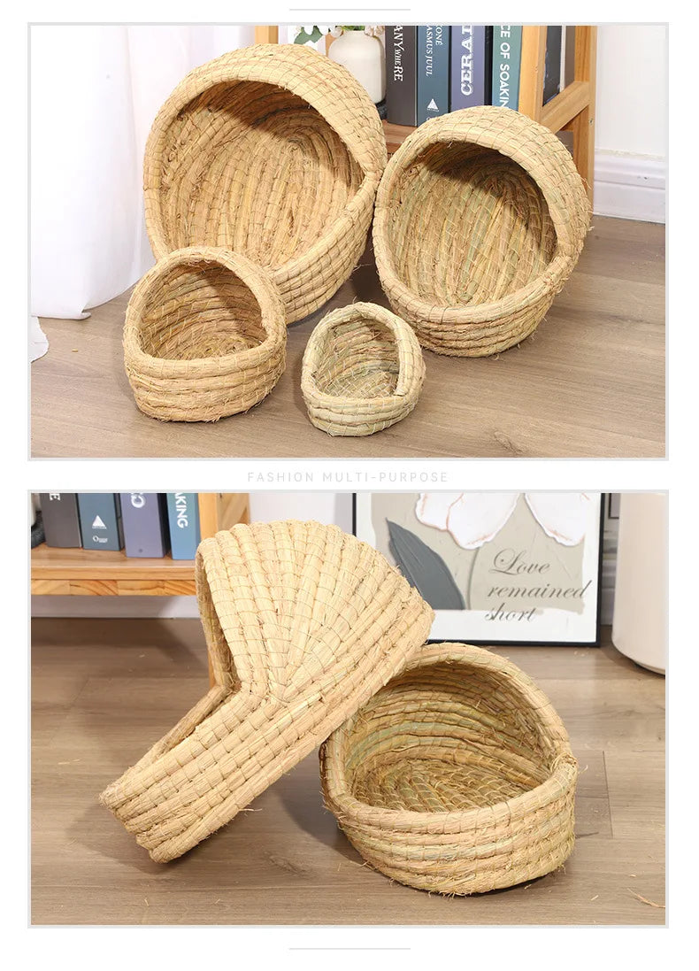 Nido per uccelli intrecciato in erba Nido per erba di coniglio Tappetino per erba Accessori per criceti Pantofole Nido di coniglio Coniglio Forniture per animali domestici calde invernali
