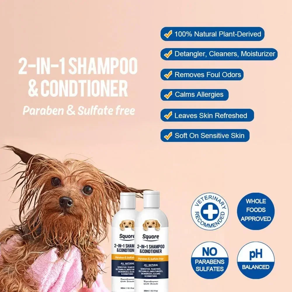 Welpen-Shampoo und -Conditioner, natürliches 2-in-1-Feuchtigkeitsshampoo, feuchtigkeitsspendendes Hundeshampoo für empfindliche Haut, pH-neutral