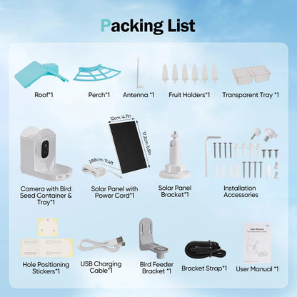 Mangiatoia per uccelli con fotocamera AI Identifica le specie degli uccelli Registrazione automatica delle video ad energia solare nel cortile Notifiche istantanee Amanti degli uccelli