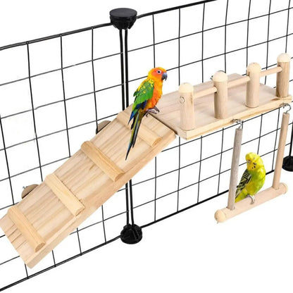 Vogelstangen Plattform Schaukel Kletterleiter Papageienkäfig Zubehör Holz Spielplatz Turnhalle Übungsständer Papageienkäfig Spielzeug Set