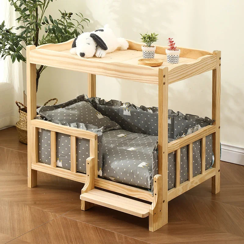 Letto principessa in legno massello a 2 strati per animali domestici Forniture universali per cani e gatti Comodo nido per cani traspirante Comoda scala da arrampicata