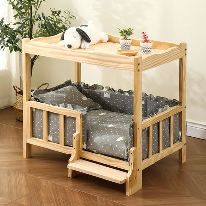 Letto principessa in legno massello a 2 strati per animali domestici Forniture universali per cani e gatti Comodo nido per cani traspirante Comoda scala da arrampicata