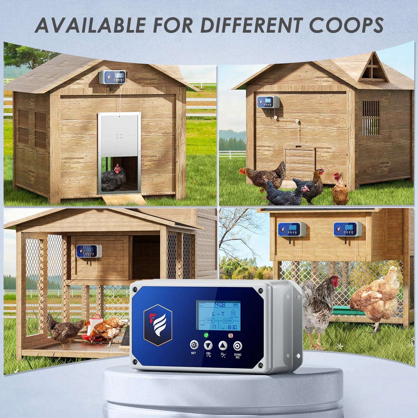 Scatola di controllo per porta di pollo,porta automatica per pollo,porta per pollo con telecomando e timer e sensibile alla luce, trazione da 4 kg