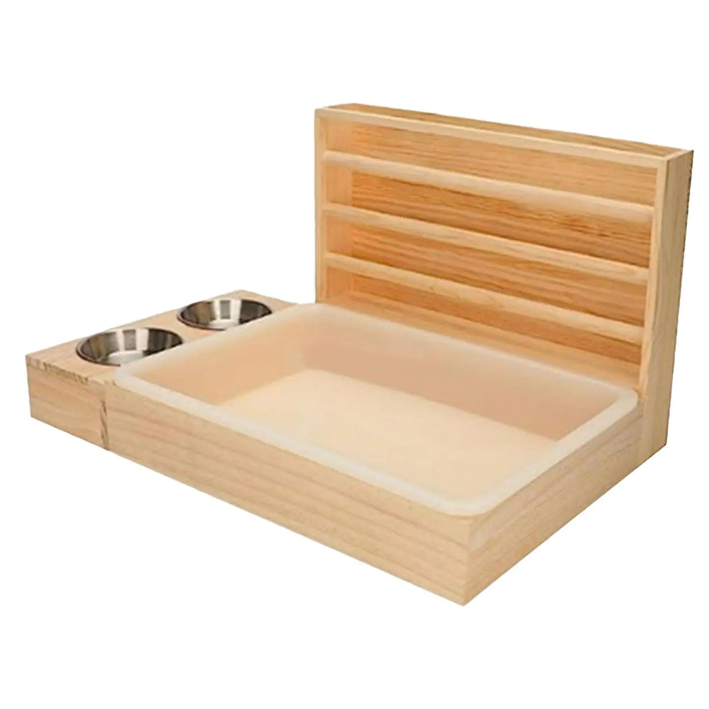 Hasenfutterspender Heu Manger Futtertrog aus Holz mit Kotwanne Futterschalen Wassernapf für Kaninchen Hamster Kleintiere