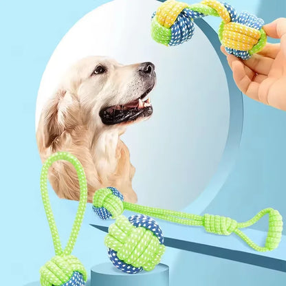 Set di 4 giocattoli per palline con nodo per la pulizia dei denti di gatto e cane, in corda di cotone resistente ai morsi, 4 pezzi
