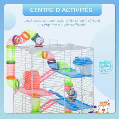 PawHut Nagerkäfig Hamsterkäfig 5 Etagen mit Tunneln Futternapf Laufrad Haus Leitern Maße 46L x 30B x 58H cm Grün