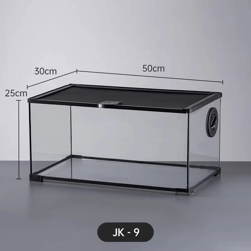 Professionelles Glas-Terrarium für Reptilien, geeignet für Chamäleons, Echsen und Schlangen, ideal für Hornfrösche und Wasserschildkröten, mit transparenter Belüftung.
