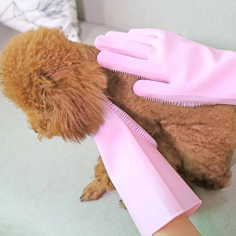 Badehandschuhe für die Haustierpflege Badehunde-Shampoo-Bürste Magischer Massage-Reinigungsschwamm Handschuh Silikon-Haarentfernungshandschuh