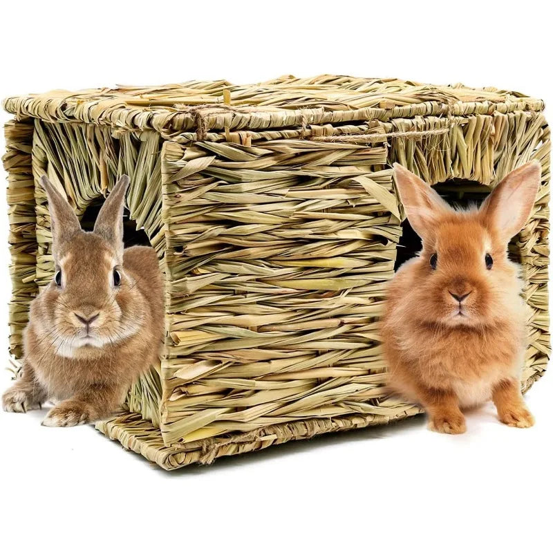 Grasnest für Kaninchenkäfige, gewebt, faltbar, Hamster, Meerschweinchen, Gras zum Kauen, Spielzeugmatte, Haus, Haustiernester, Zubehör
