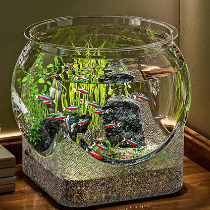 Ultra-transparente runde Fischschale, abnehmbares Desktop-Fischtank aus Kunststoff, 360-Grad-Sicht, kleiner Desktop-Aquarium, Tischdekoration
