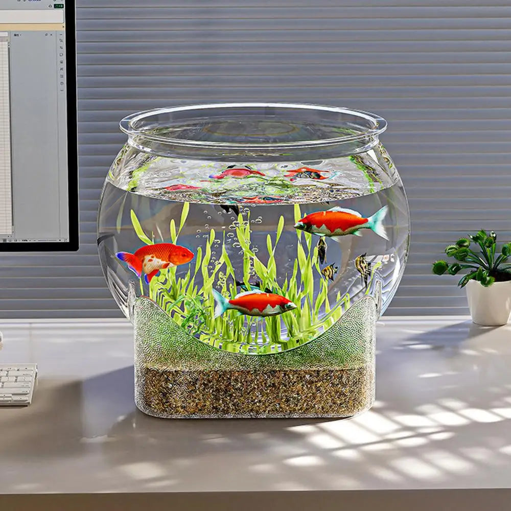 Ultra-transparente runde Fischschale, abnehmbares Desktop-Fischtank aus Kunststoff, 360-Grad-Sicht, kleiner Desktop-Aquarium, Tischdekoration