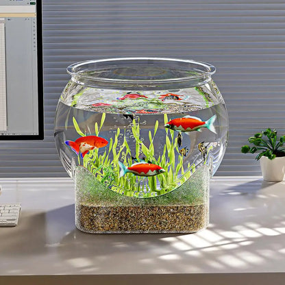 Ultra-transparente runde Fischschale, abnehmbares Desktop-Fischtank aus Kunststoff, 360-Grad-Sicht, kleiner Desktop-Aquarium, Tischdekoration