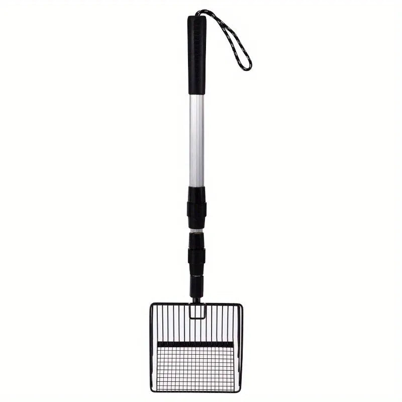 Paletta per lettiera per gatti estensibile Pala per setacciatura per pollaio Manico lungo Accessori in metallo Strumenti per la separazione di cacca e detriti da giardino