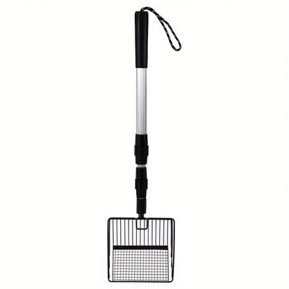 Paletta per lettiera per gatti estensibile Pala per setacciatura per pollaio Manico lungo Accessori in metallo Strumenti per la separazione di cacca e detriti da giardino