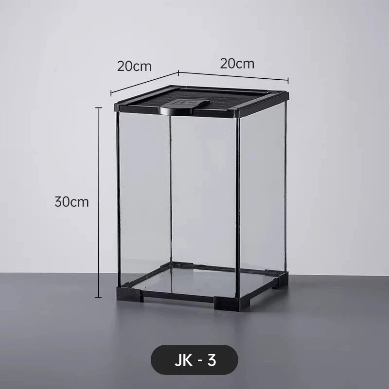 Professionelles Glas-Terrarium für Reptilien, geeignet für Chamäleons, Echsen und Schlangen, ideal für Hornfrösche und Wasserschildkröten, mit transparenter Belüftung.