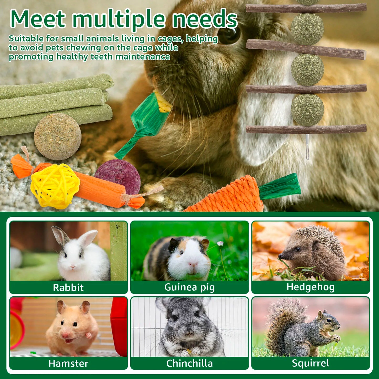 23 Pz Conigli Giocattoli Da Masticare Legno Piccolo Animale Domestico Noia Breaker Gabbia Accessori Pet Dente Rettifica Snack Cavia Drago Gatto Giocattolo Divertimento