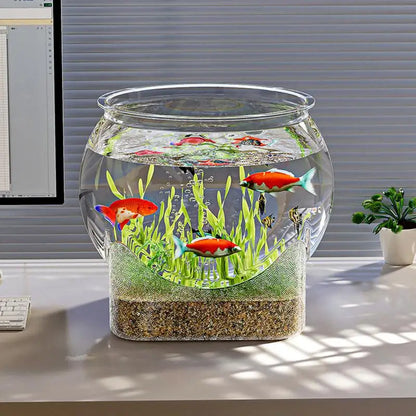 Ultra-transparente runde Fischschale, abnehmbares Desktop-Fischtank aus Kunststoff, 360-Grad-Sicht, kleiner Desktop-Aquarium, Tischdekoration