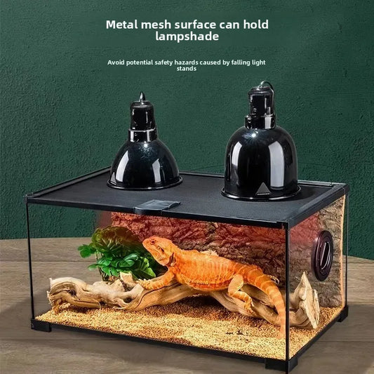 Terrario professionale in vetro per rettili, adatto per camaleonti, lucertole e serpenti, ideale per rane cornute e tartarughe acquatiche, con ventilazione trasparente.