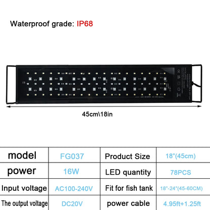 30-60 Zentimeter Aquarium 24/7 Vollspektrum LED-Beleuchtung Aquarium-Dekorationslampe für Wasserpflanzenwachstum IP68 Wasserdicht 100 V-240 V