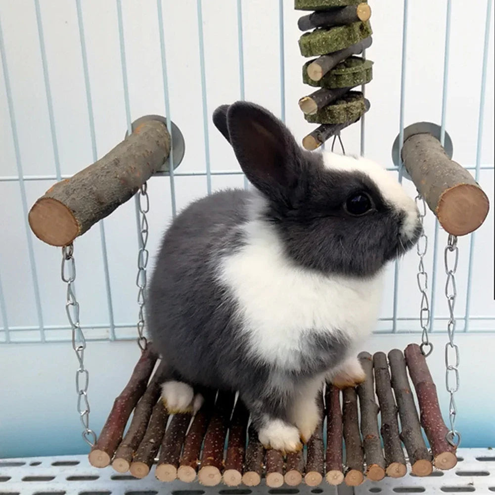 Chinchilla Kaninchen Holzschaukel Hamster Hängematte Kauspielzeug Kleintier Hängebetten Ast Holzfuttermatte für Meerschweinchen