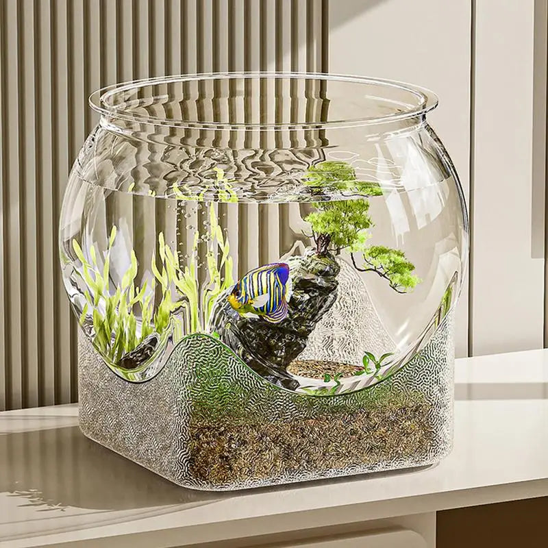 Ultra-transparente runde Fischschale, abnehmbares Desktop-Fischtank aus Kunststoff, 360-Grad-Sicht, kleiner Desktop-Aquarium, Tischdekoration