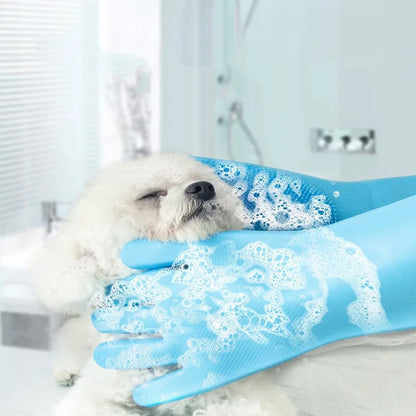 Badehandschuhe für die Haustierpflege Badehunde-Shampoo-Bürste Magischer Massage-Reinigungsschwamm Handschuh Silikon-Haarentfernungshandschuh
