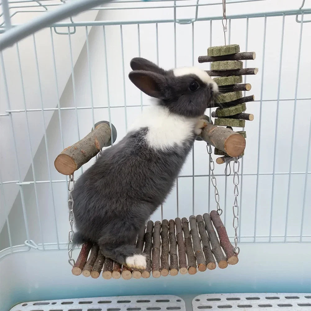 Chinchilla Kaninchen Holzschaukel Hamster Hängematte Kauspielzeug Kleintier Hängebetten Ast Holzfuttermatte für Meerschweinchen