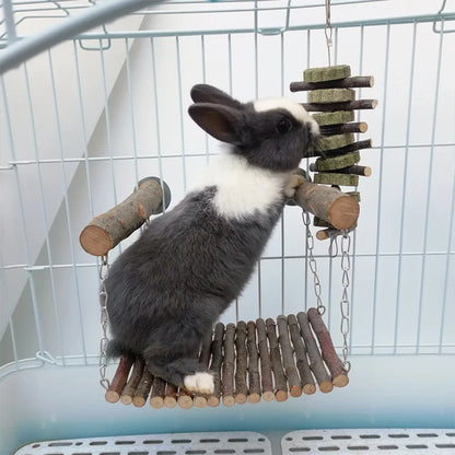 Chinchilla Kaninchen Holzschaukel Hamster Hängematte Kauspielzeug Kleintier Hängebetten Ast Holzfuttermatte für Meerschweinchen