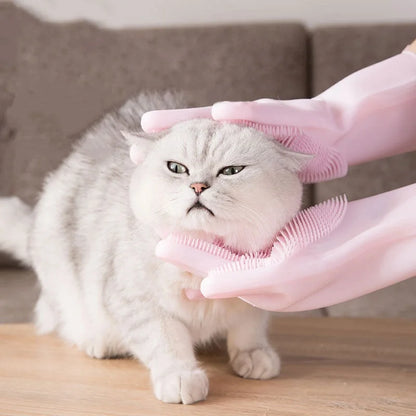 Badehandschuhe für die Haustierpflege Badehunde-Shampoo-Bürste Magischer Massage-Reinigungsschwamm Handschuh Silikon-Haarentfernungshandschuh