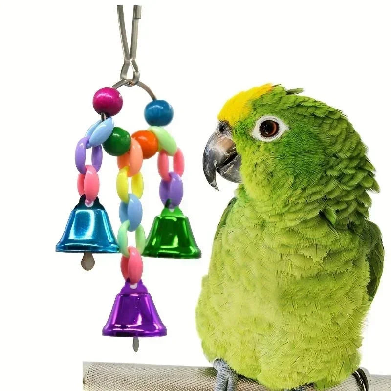Parrot Bells Spielzeug Vogelkäfig Spielzeug mit Glockenklang Bunte Holzperlen für Unzertrennliche Graupapageien Kakadus Wellensittich-Zubehör