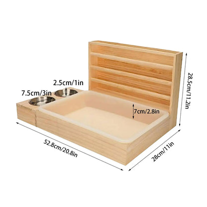 Hasenfutterspender Heu Manger Futtertrog aus Holz mit Kotwanne Futterschalen Wassernapf für Kaninchen Hamster Kleintiere