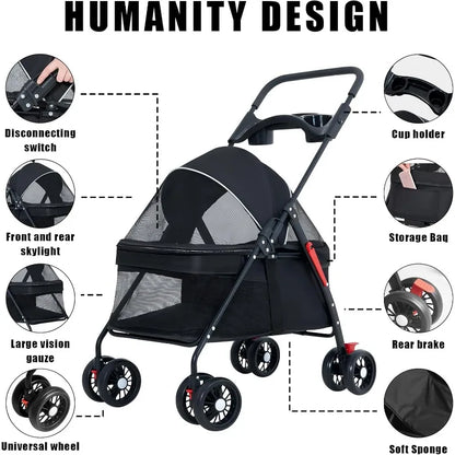 Passeggino per animali domestici Cani Gatti Orsacchiotto Passeggino Piccolo passeggino per animali domestici Leggero e pieghevole Adatto per cani da viaggio all'aperto