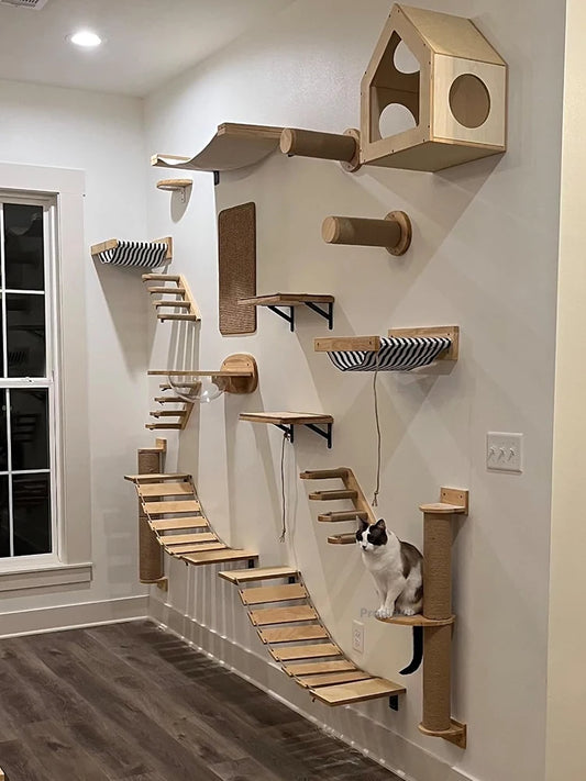 Mensola da arrampicata per gatti montata a parete gradini mobili da parete scala con corda in sisal tiragraffi albero per gatti gattini che dormono