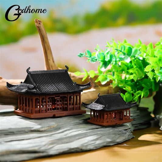 Figurina di padiglione in miniatura Bonsai Nament Decorazioni da giardino Micro Paesaggio Statua Gazebo Modello Zen Forniture da giardino Cortile Rockery