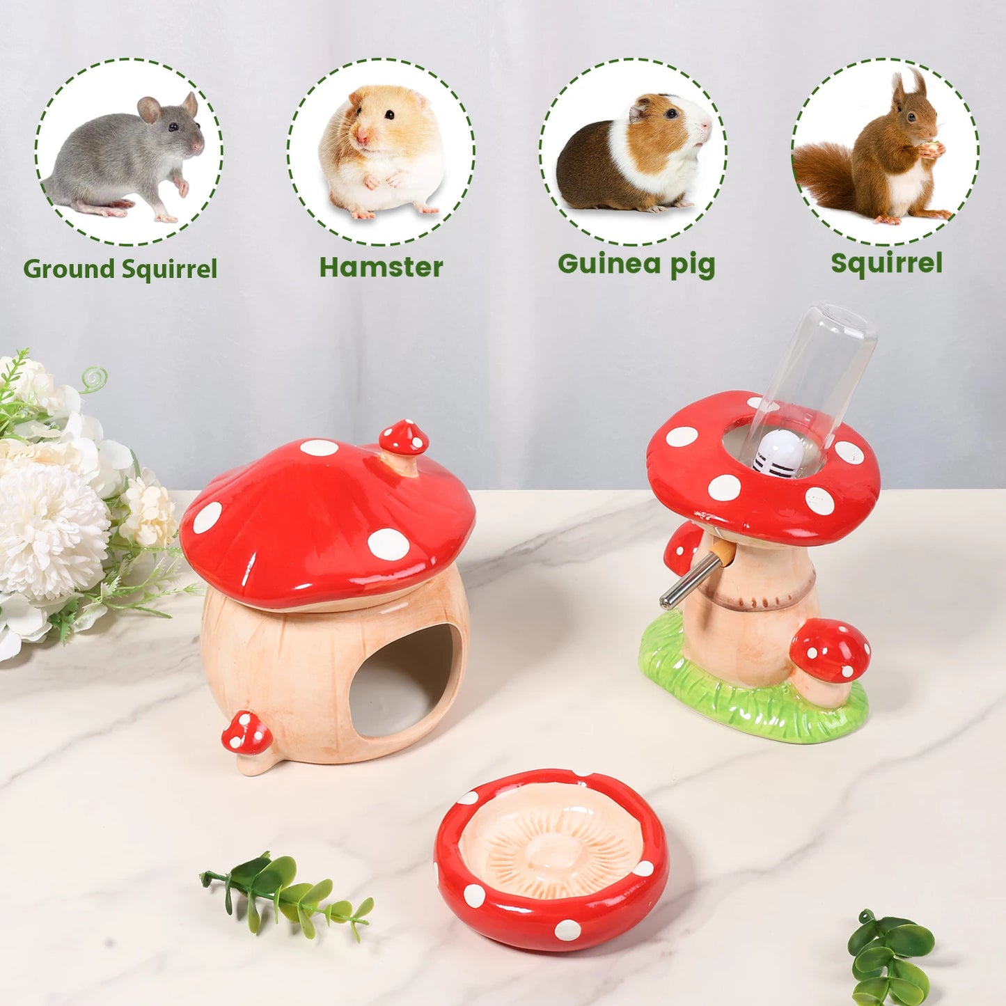 Hamsterspielset in Pilzform.