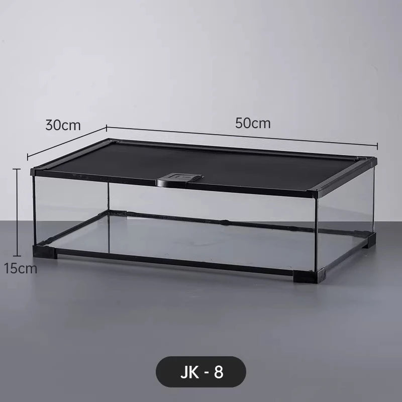 Professionelles Glas-Terrarium für Reptilien, geeignet für Chamäleons, Echsen und Schlangen, ideal für Hornfrösche und Wasserschildkröten, mit transparenter Belüftung.