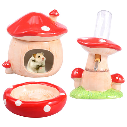 Hamsterspielset in Pilzform.