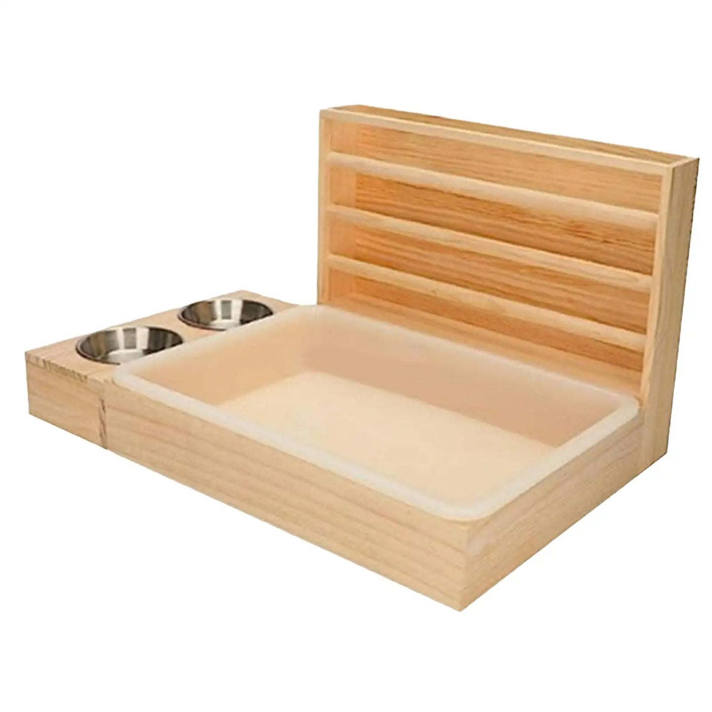 Hasenfutterspender Heu Manger Futtertrog aus Holz mit Kotwanne Futterschalen Wassernapf für Kaninchen Hamster Kleintiere