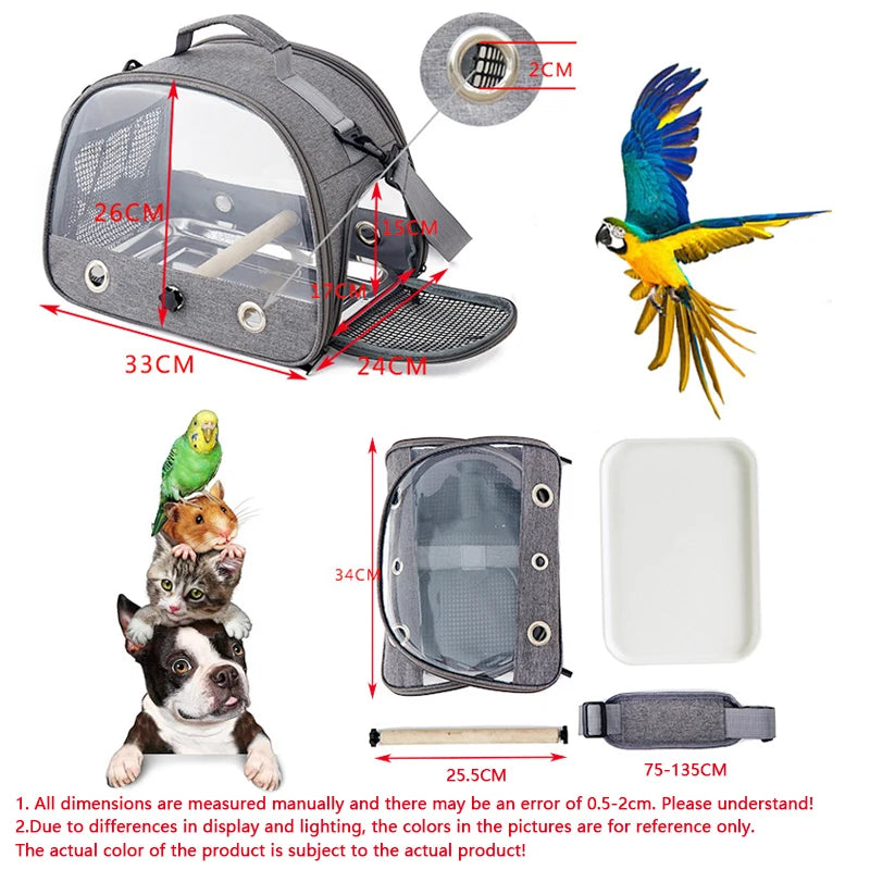 Gabbia per uccelli da viaggio portatile per trasporto di uccelli con vassoio Borsa per uccelli multifunzionale per pappagalli per piccoli animali domestici Trasportino per gatti da esterno