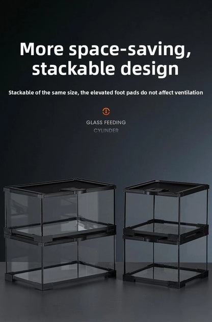 Professionelles Glas-Terrarium für Reptilien, geeignet für Chamäleons, Echsen und Schlangen, ideal für Hornfrösche und Wasserschildkröten, mit transparenter Belüftung.