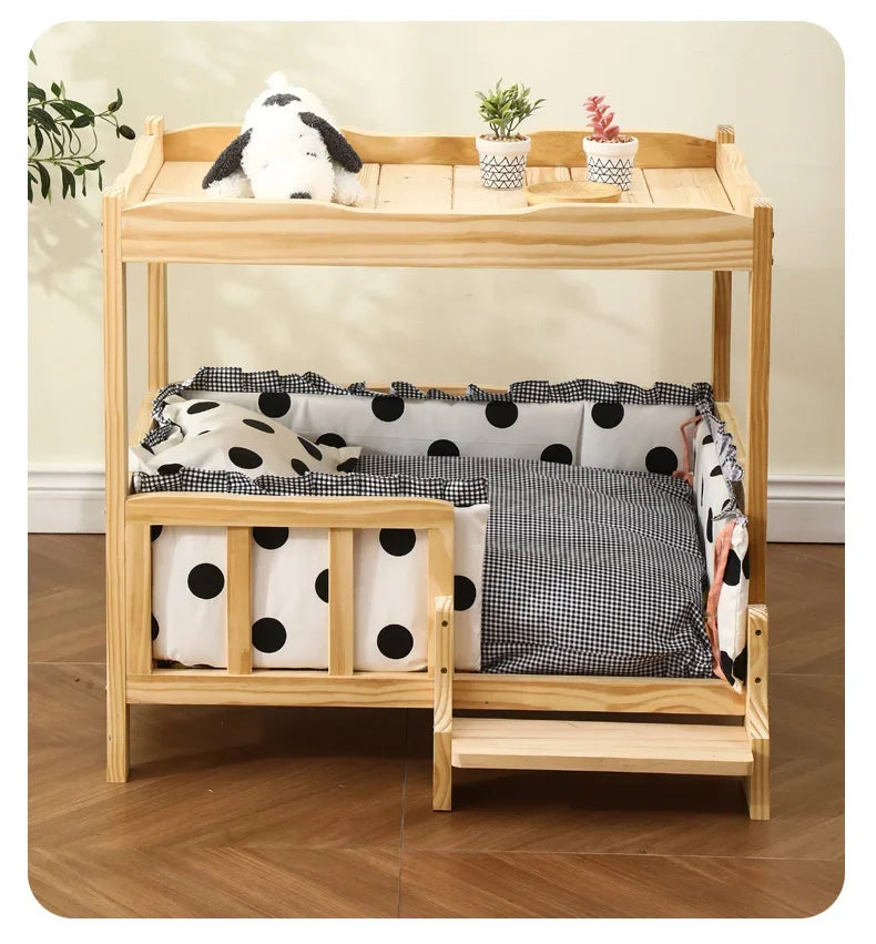 Letto principessa in legno massello a 2 strati per animali domestici Forniture universali per cani e gatti Comodo nido per cani traspirante Comoda scala da arrampicata