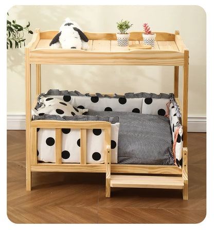 Letto principessa in legno massello a 2 strati per animali domestici Forniture universali per cani e gatti Comodo nido per cani traspirante Comoda scala da arrampicata