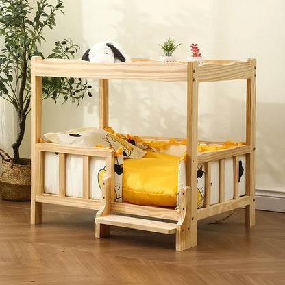 Letto principessa in legno massello a 2 strati per animali domestici Forniture universali per cani e gatti Comodo nido per cani traspirante Comoda scala da arrampicata