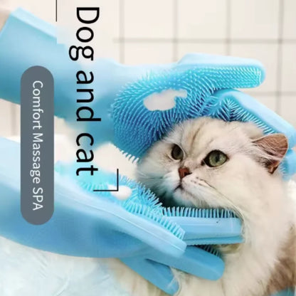 Badehandschuhe für die Haustierpflege Badehunde-Shampoo-Bürste Magischer Massage-Reinigungsschwamm Handschuh Silikon-Haarentfernungshandschuh