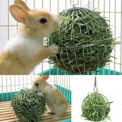 Kaninchen Haustiere Edelstahl Spielzeug Runde Kugel Zuführungsübung Hängender Strohball für Meerschweinchen Hamster Ratte Gras Rack Ball
